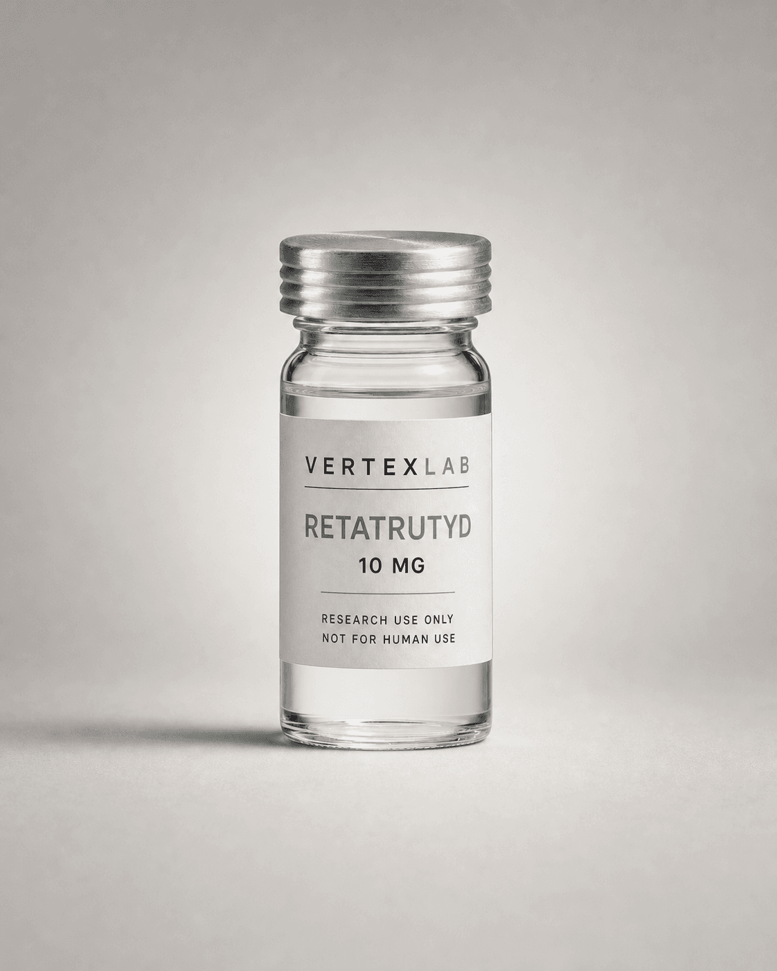 Fiolka materiału badawczego VertexLab oznaczona Retatrutyd 10 mg